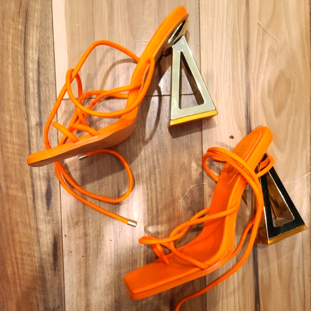 Orange and Gold Strappy Heels
